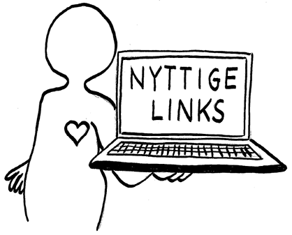 Tegning af en person med en pc, hvor der står 'Nyttige links'