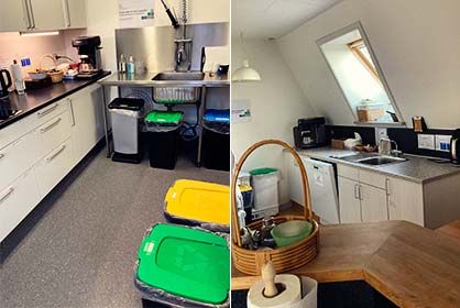 De to køkkener til  venstre stueetagens