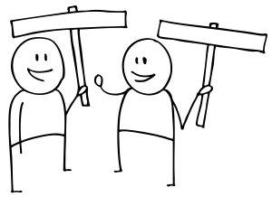 To personer, der står og taler sammen for at lave en aftale på FriviilligBørs